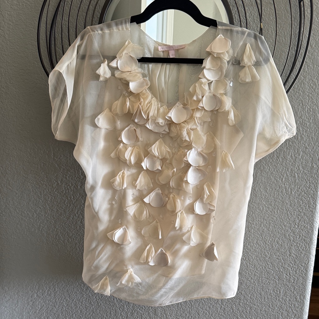 Rebecca Taylor Cream Top With Floral Accents